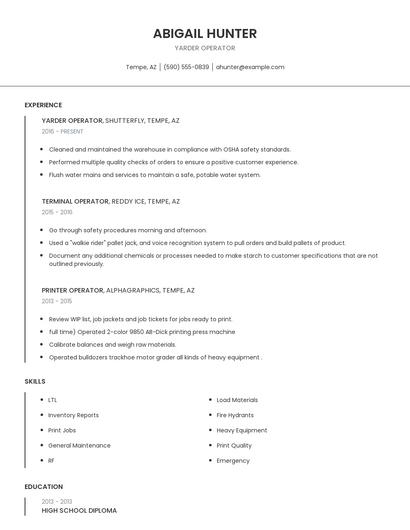 Yarder Operator Resume
