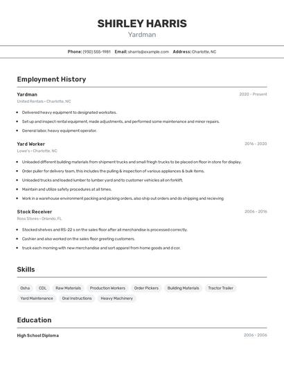Yardman Resume