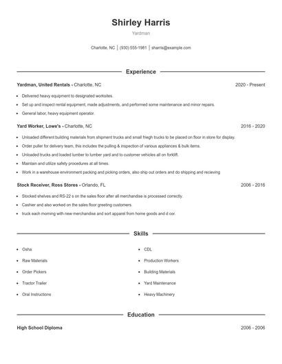 Yardman Resume