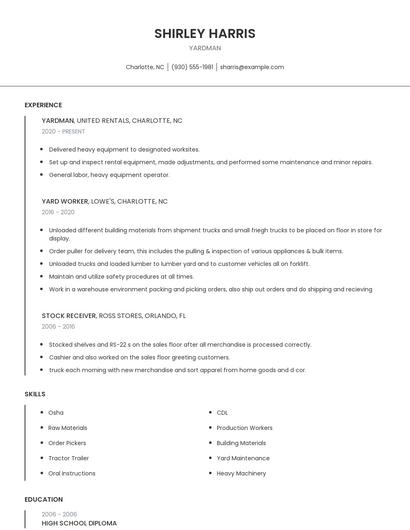 Yardman Resume