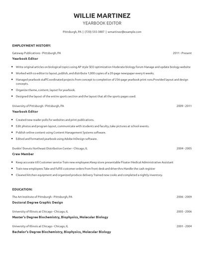 Yearbook Editor Resume