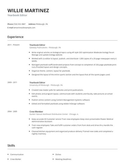 Yearbook Editor Resume