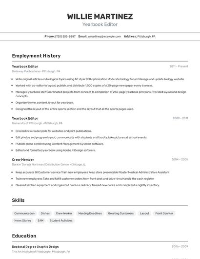 Yearbook Editor Resume