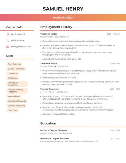 Yearbook Editor Resume