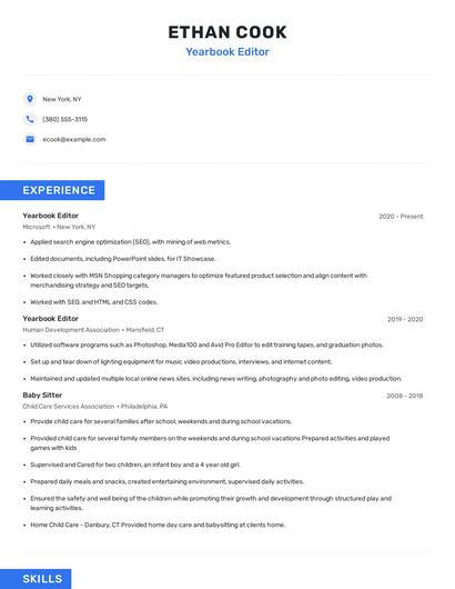 Yearbook Editor Resume