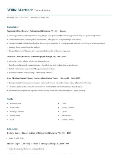 Yearbook Editor Resume