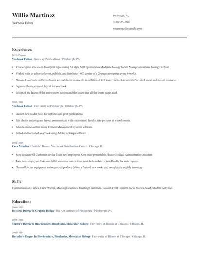 Yearbook Editor Resume
