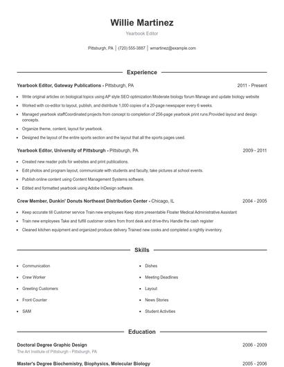 Yearbook Editor Resume