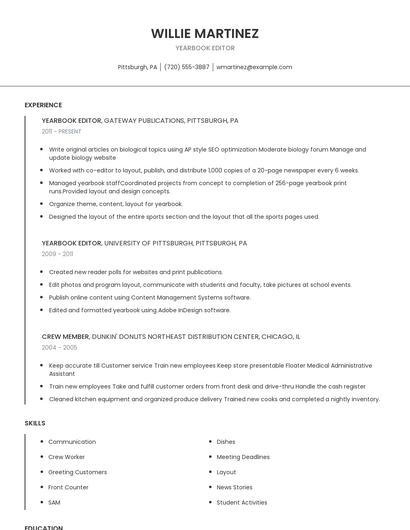 Yearbook Editor Resume