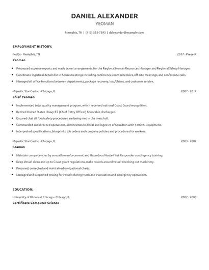 Yeoman Resume