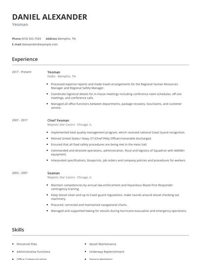Yeoman Resume