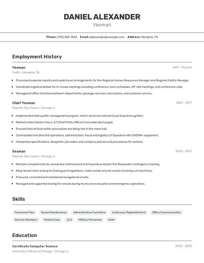 Yeoman Resume