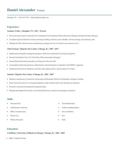 Yeoman Resume