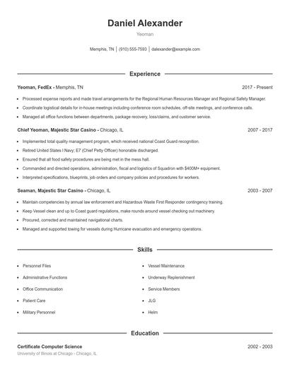 Yeoman Resume