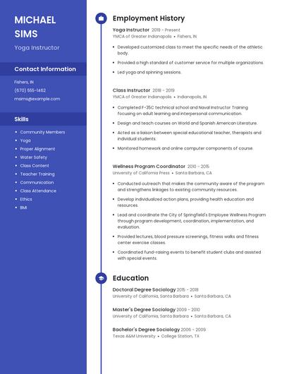 Yoga Instructor Resume