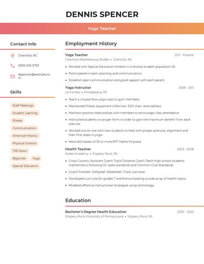 Yoga Teacher Resume