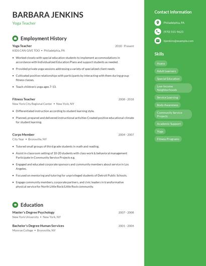 Yoga Teacher Resume