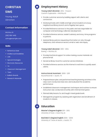 Young Adult Librarian Resume