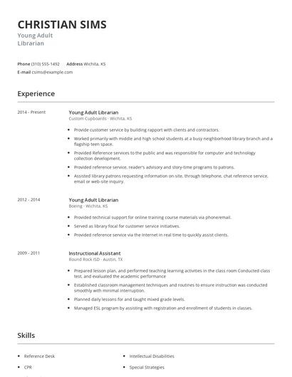 Young Adult Librarian Resume
