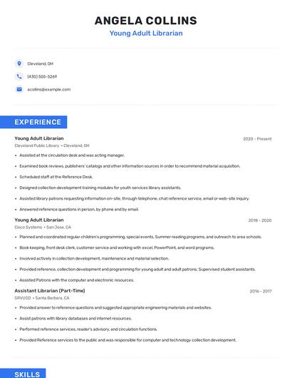 Young Adult Librarian Resume