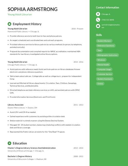 Young Adult Librarian Resume
