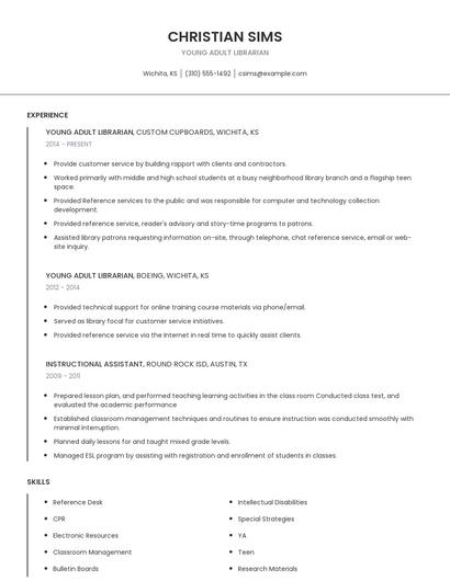 Young Adult Librarian Resume