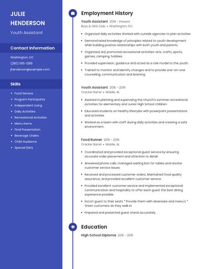 Youth Assistant Resume