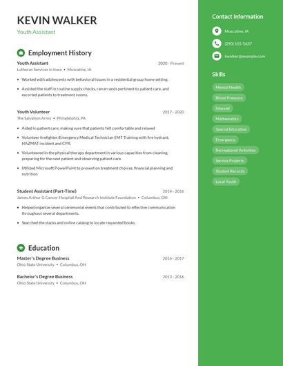 Youth Assistant Resume