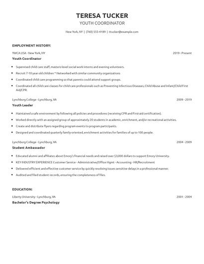 Youth Coordinator Resume