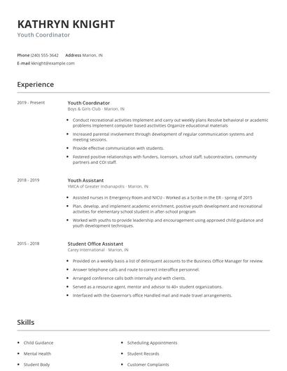 Youth Coordinator Resume