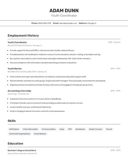 Youth Coordinator Resume
