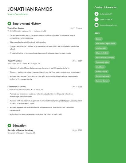 Youth Coordinator Resume