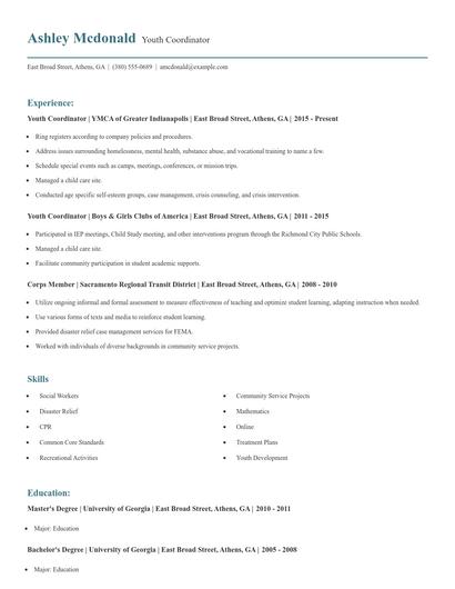 Youth Coordinator Resume