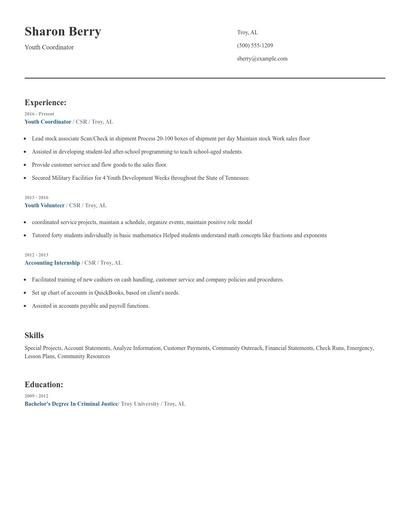 Youth Coordinator Resume