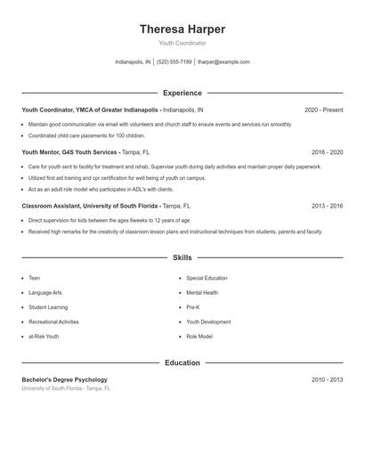 Youth Coordinator Resume