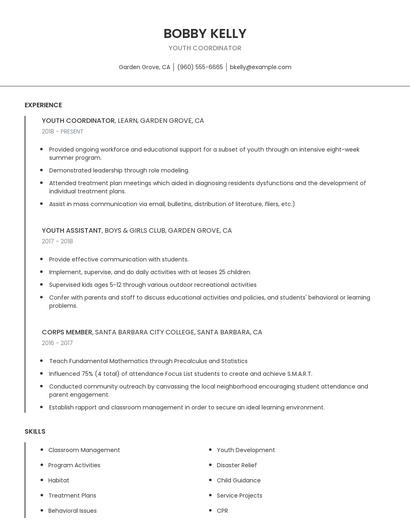 Youth Coordinator Resume