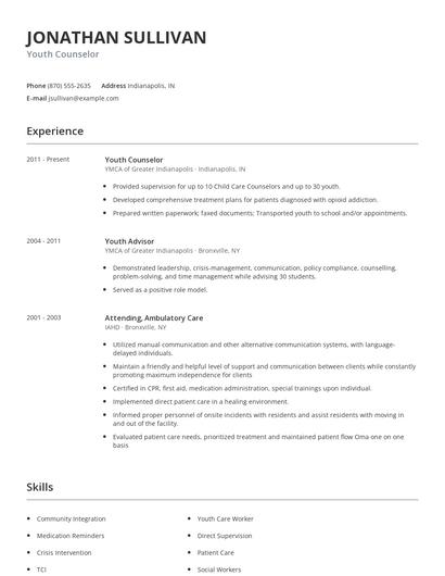 Youth Counselor Resume