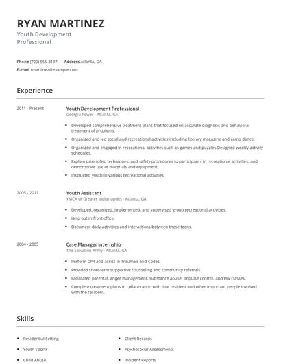 Youth Development Professional Resume