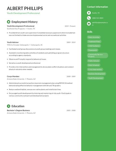 Youth Development Professional Resume