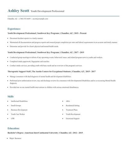 Youth Development Professional Resume
