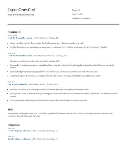 Youth Development Professional Resume