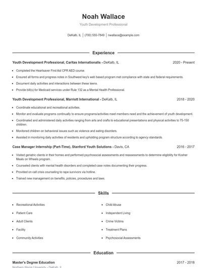 Youth Development Professional Resume