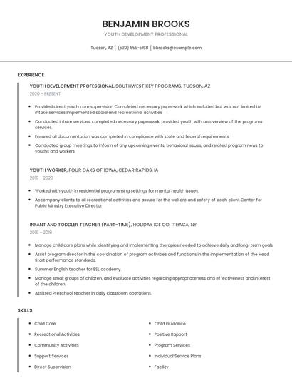Youth Development Professional Resume