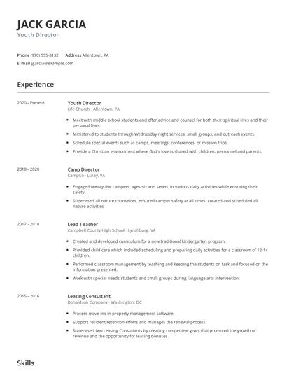 Youth Director Resume