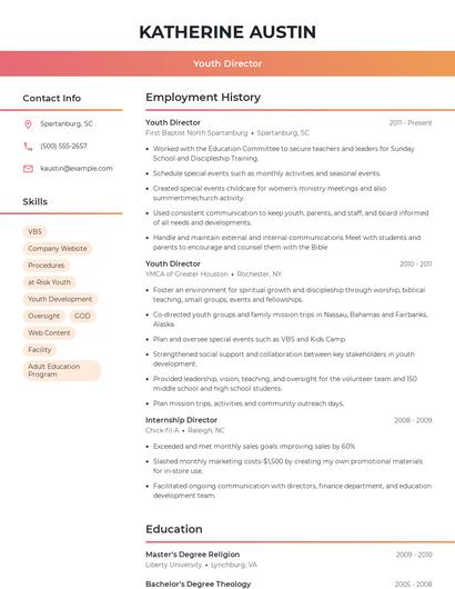 Youth Director Resume