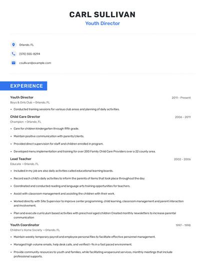 Youth Director Resume