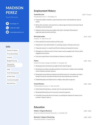 Youth Director Resume