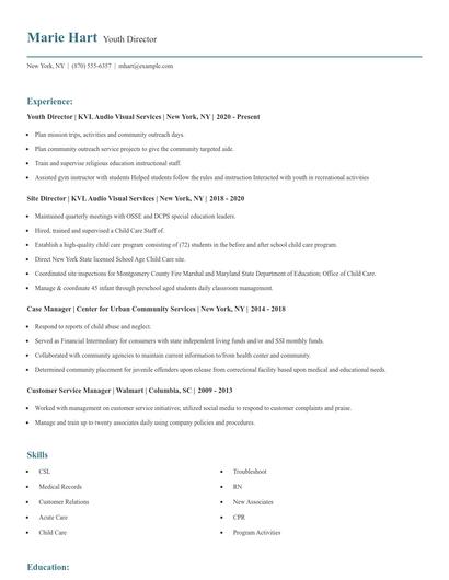 Youth Director Resume
