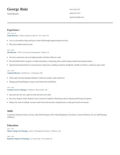 Youth Director Resume