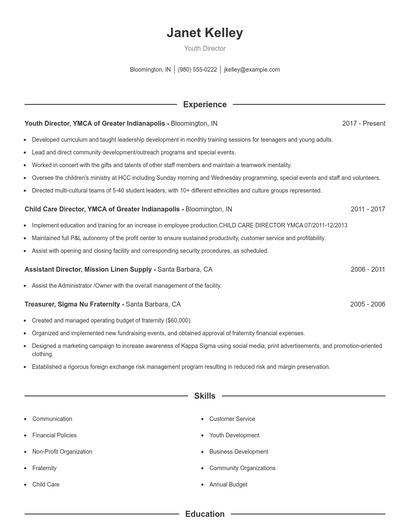 Youth Director Resume